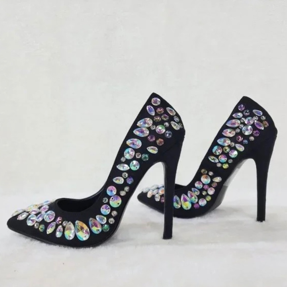 * So Me Black Colorful Iridescent Jeweled 4.5" High Heel Pumps - Picture 2 of 5